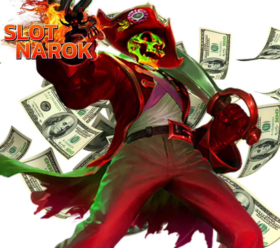 โจรสลัดหัวกะโหลกสีเขียว SLOTNAROK ถือดาบพร้อมธนบัตรปลิวด้านหลัง